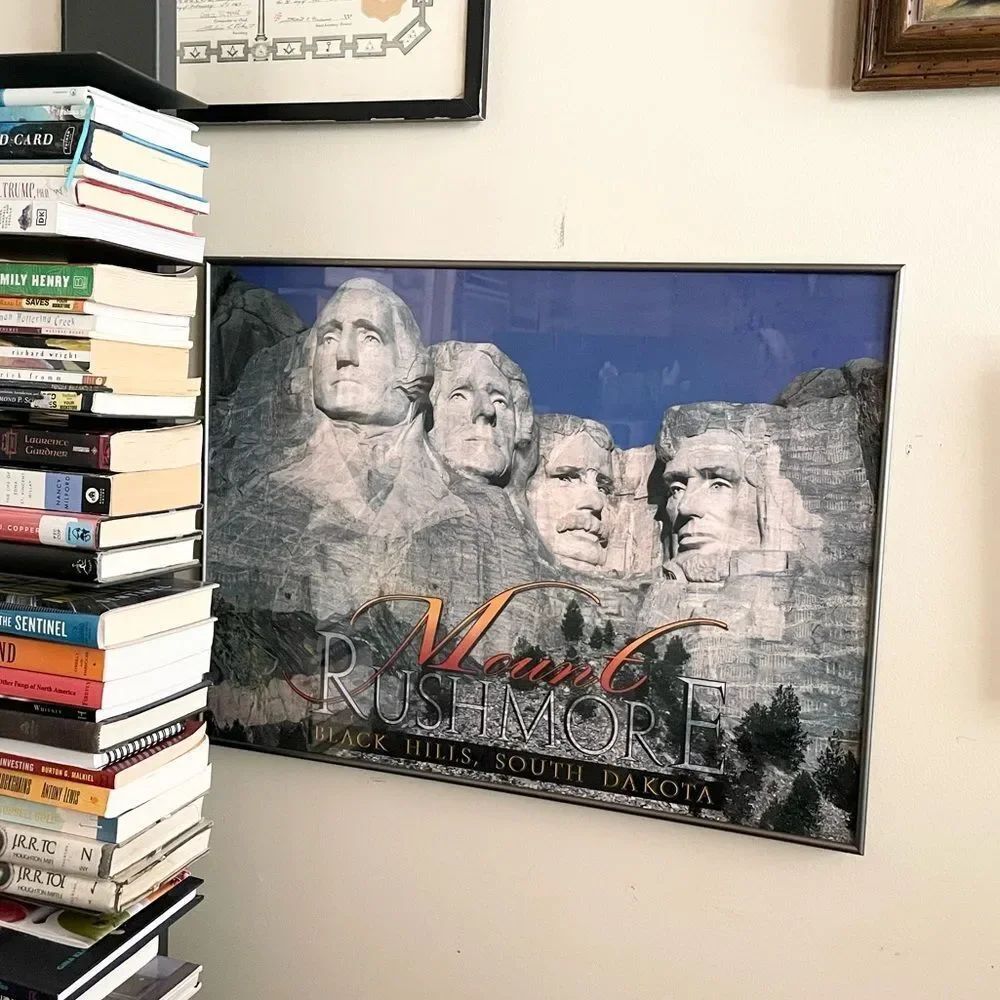 Mount Rushmore Framed Wall Art Blue & Gray with Silver Metal Framenl 19.5”x26””